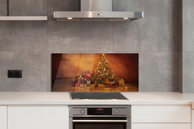 Painel de vidro Presentes de árvore de Natal, luzes e decorações