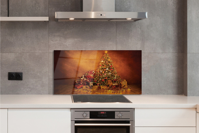 Painel de vidro Presentes de árvore de Natal, luzes e decorações