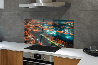 Painel de vidro Panorama noturno do Rio Gdansk