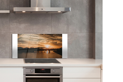 Painel de vidro Ponte de Cracóvia, pôr do sol no rio