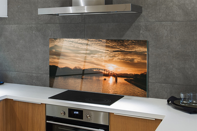 Painel de vidro Ponte de Cracóvia, pôr do sol no rio