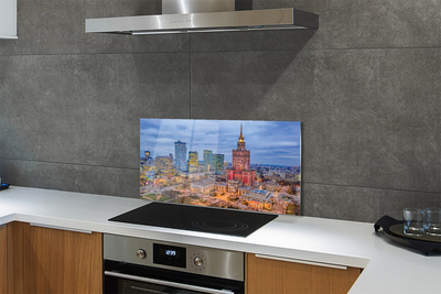 Painel de vidro Panorama do pôr do sol de Varsóvia