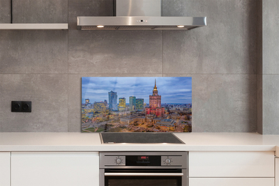 Painel de vidro Panorama do pôr do sol de Varsóvia