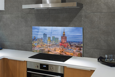 Painel de vidro Panorama do pôr do sol de Varsóvia