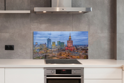 Painel de vidro Panorama do pôr do sol de Varsóvia