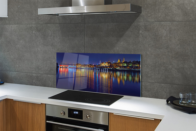 Painel de vidro Ponte do Rio Varsóvia, cidade noturna