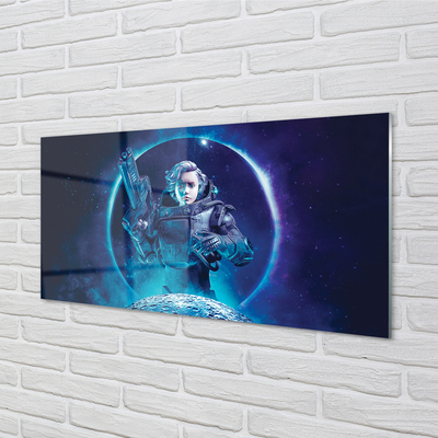 Painel de vidro Mulher espacial lua