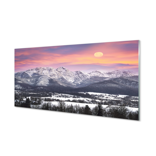 Painel de vidro Montanhas neve de inverno