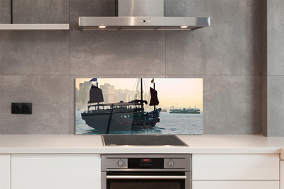 Painel de vidro Navio mar cidade céu