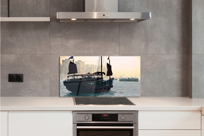 Painel de vidro Navio mar cidade céu