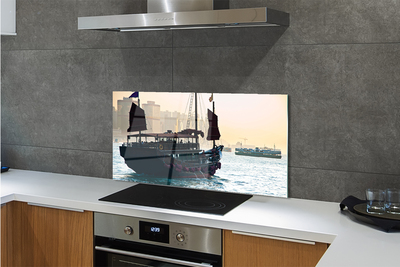 Painel de vidro Navio mar cidade céu