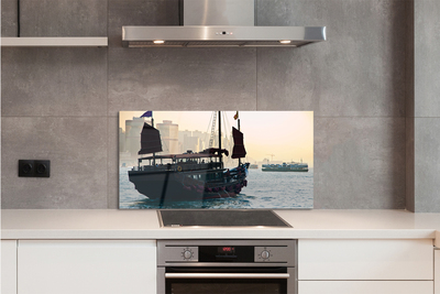 Painel de vidro Navio mar cidade céu