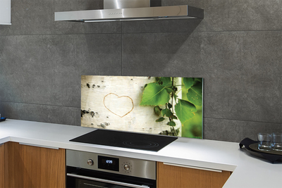 Painel de vidro Coração de folhas de bétula