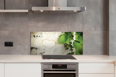 Painel de vidro Coração de folhas de bétula