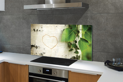 Painel de vidro Coração de folhas de bétula