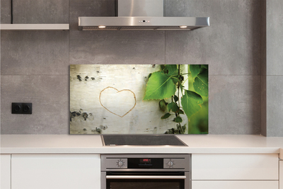 Painel de vidro Coração de folhas de bétula