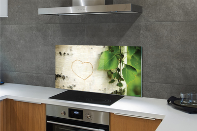 Painel de vidro Coração de folhas de bétula