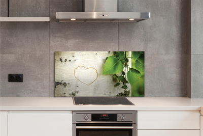 Painel de vidro Coração de folhas de bétula