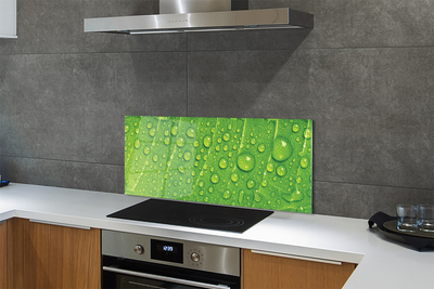 Painel de vidro Gotas em uma macro de folha