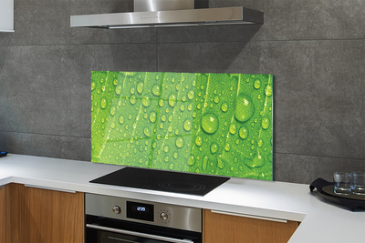 Painel de vidro Gotas em uma macro de folha