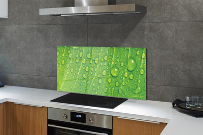 Painel de vidro Gotas em uma macro de folha