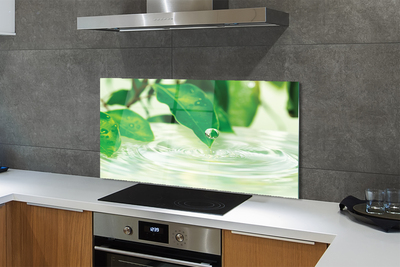 Painel de vidro Gotas de folhas de água