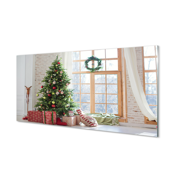 Painel de vidro presentes de árvore de natal