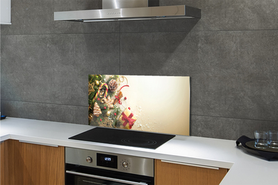 Painel de vidro Galhos, presentes, pinhas, pão de gengibre