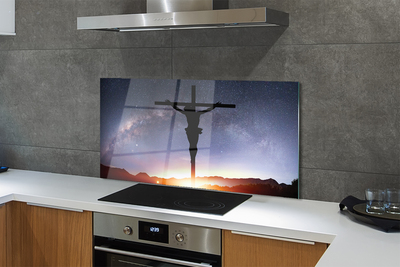 Painel de vidro Jesus crucificado céu