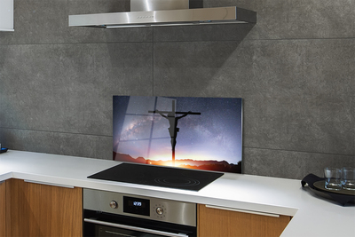 Painel de vidro Jesus crucificado céu