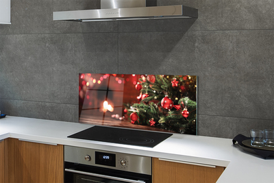 Painel de vidro Enfeites de árvore de Natal, luzes, presentes