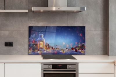 Painel de vidro Lanterna de galhos de neve