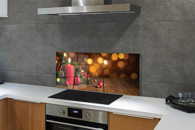 Painel de vidro Vela, galhos, enfeites, tábuas