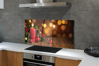 Painel de vidro Vela, galhos, enfeites, tábuas