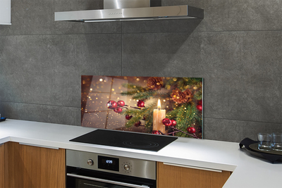 Painel de vidro Vela, galhos, enfeites, pinhas