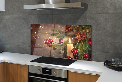 Painel de vidro Vela, galhos, enfeites, pinhas