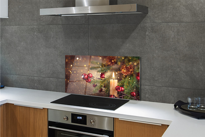 Painel de vidro Vela, galhos, enfeites, pinhas