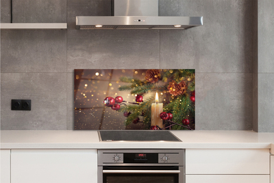 Painel de vidro Vela, galhos, enfeites, pinhas