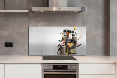 Painel de vidro Ukulele com microfone de rádio