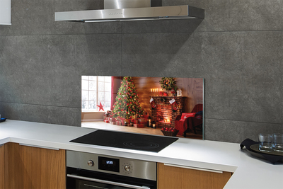 Painel de vidro Árvores de Natal, presentes, decorações, lareira