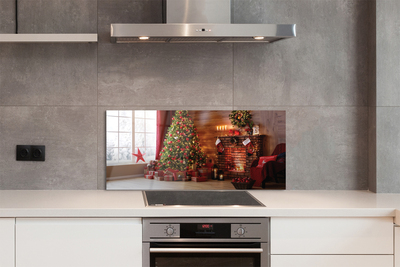 Painel de vidro Árvores de Natal, presentes, decorações, lareira