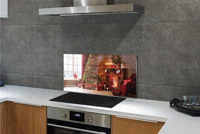 Painel de vidro Árvores de Natal, presentes, decorações, lareira