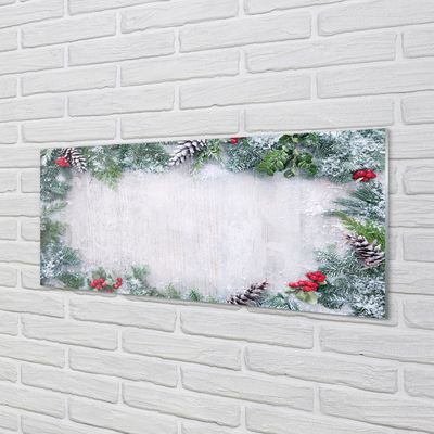 Painel de vidro Galhos de pinhas de neve