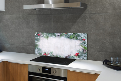 Painel de vidro Galhos de pinhas de neve