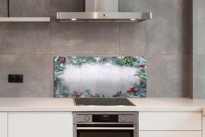 Painel de vidro Galhos de pinhas de neve