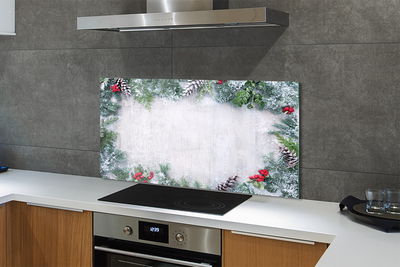 Painel de vidro Galhos de pinhas de neve