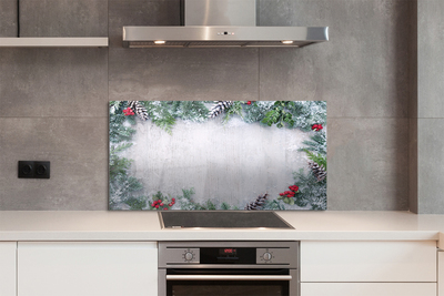 Painel de vidro Galhos de pinhas de neve