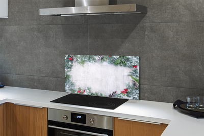 Painel de vidro Galhos de pinhas de neve