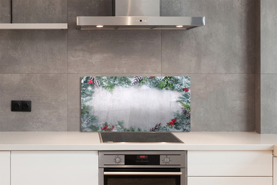 Painel de vidro Galhos de pinhas de neve