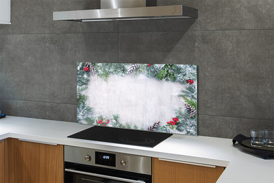 Painel de vidro Galhos de pinhas de neve